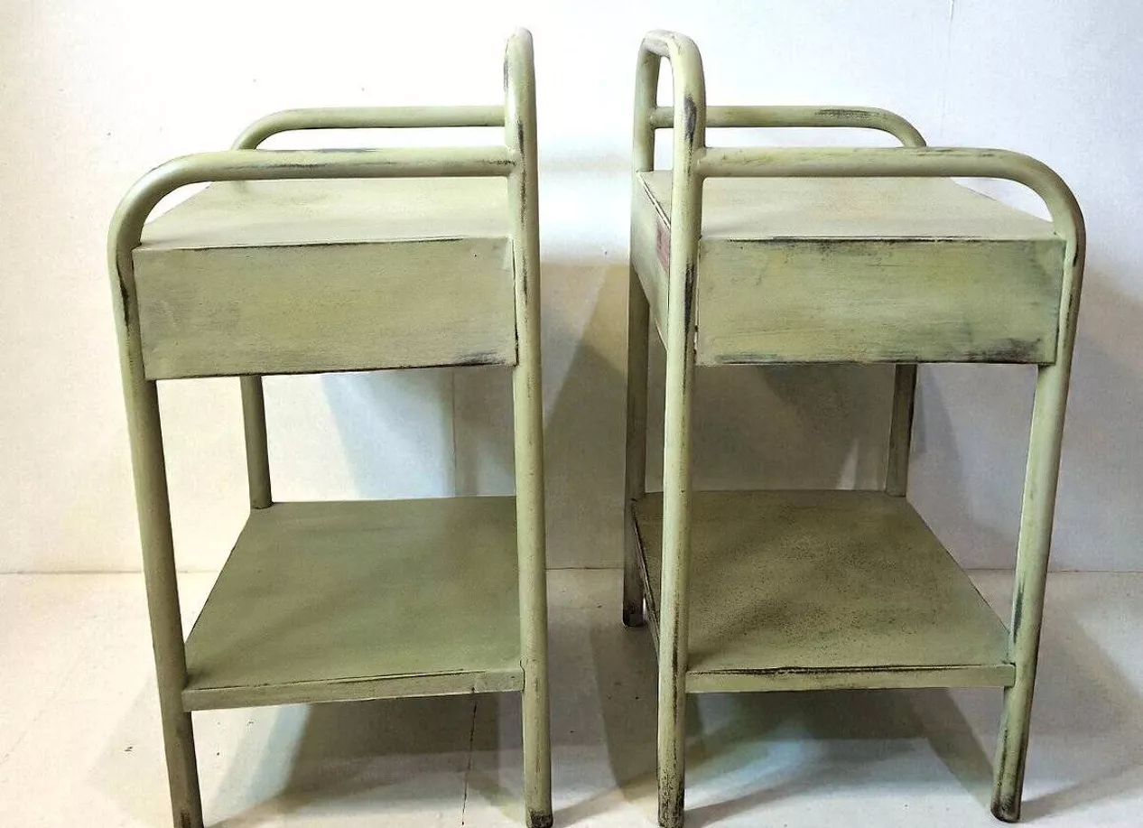 Paire de chevets anciens en metal vert clair – Image 4