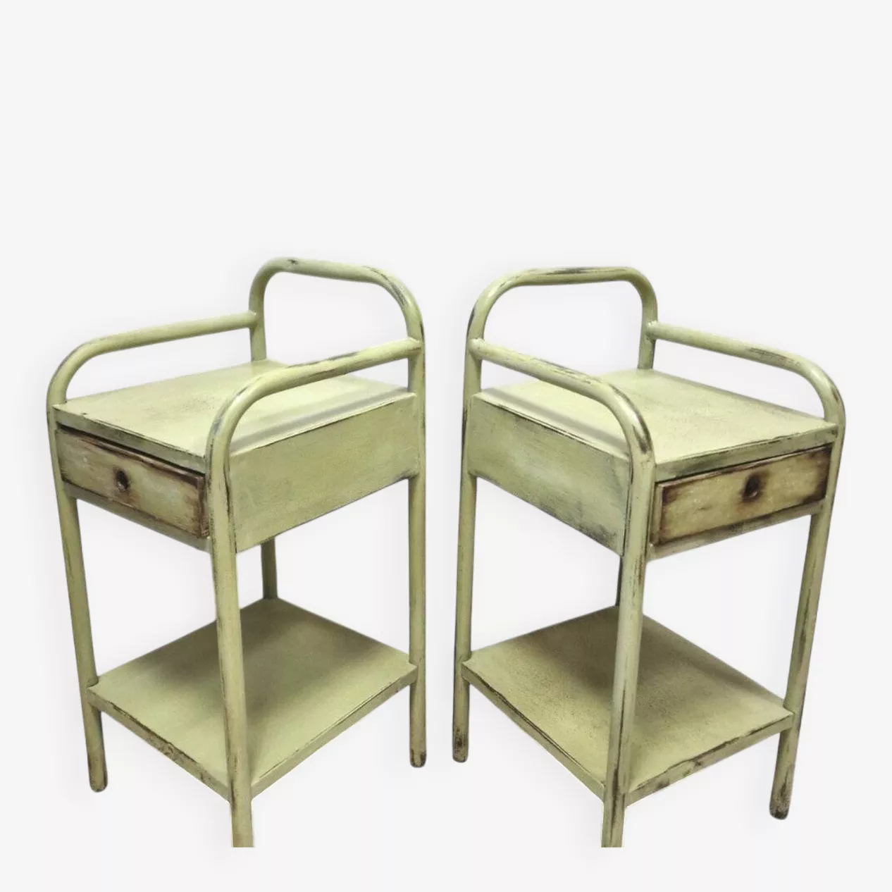 Paire de chevets anciens en metal vert clair – Image 2