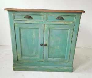 buffet parisien plateau bois patiné vert turquoise