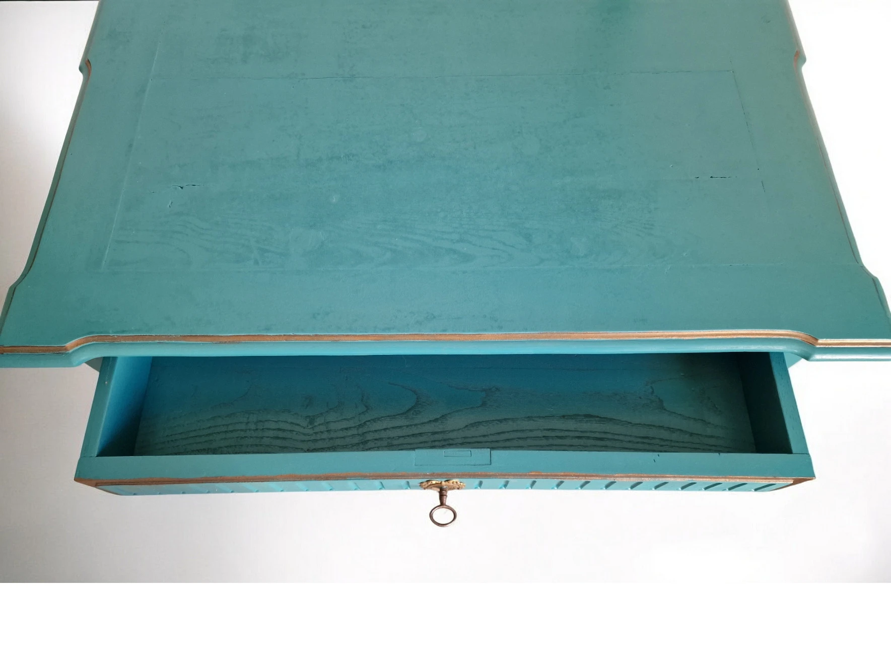 Petit Bureau Louis XVI Bleu Sarcelle et Bronze – Image 5