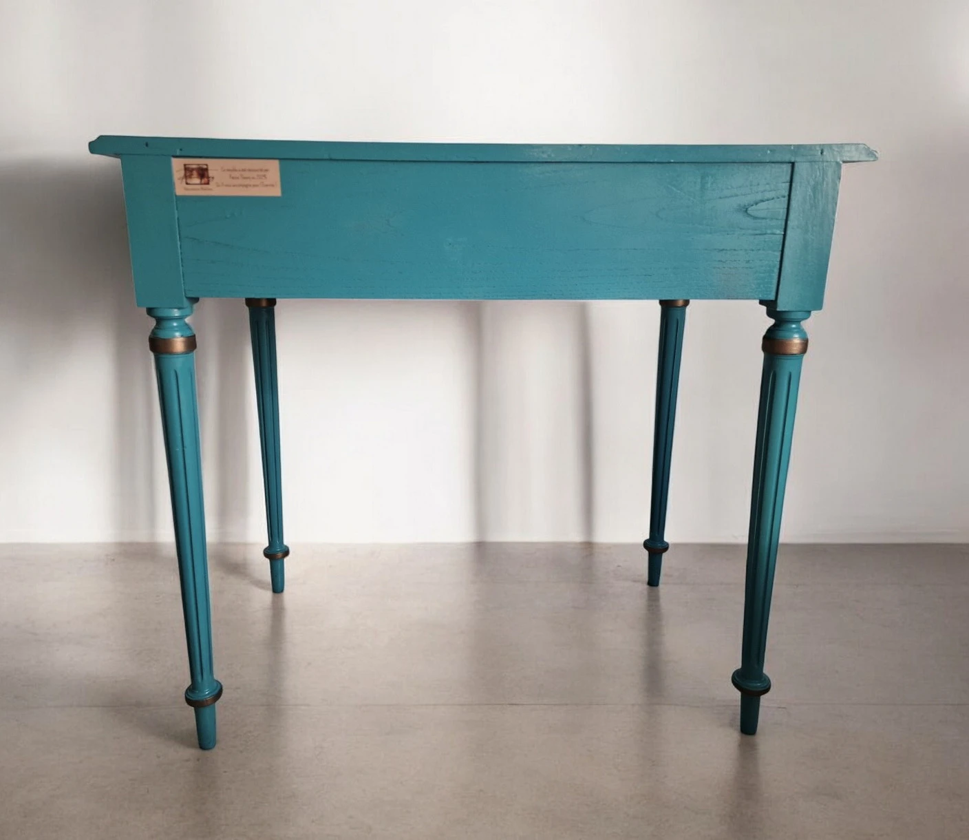 Petit Bureau Louis XVI Bleu Sarcelle et Bronze – Image 9