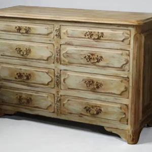 Commode ancienne de style Louis XV patinée beige et ocre
