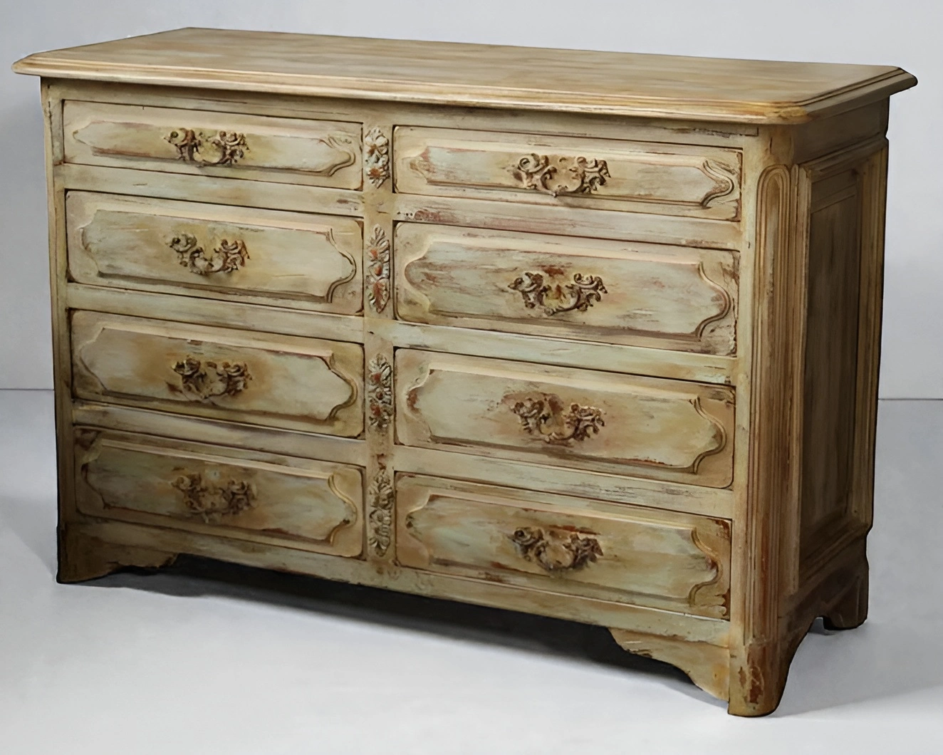 Commode ancienne de style Louis XV patinée beige et ocre – Image 2