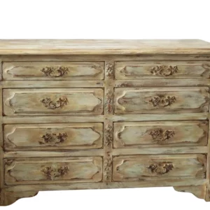Commode ancienne de style Louis XV patinée beige et ocre