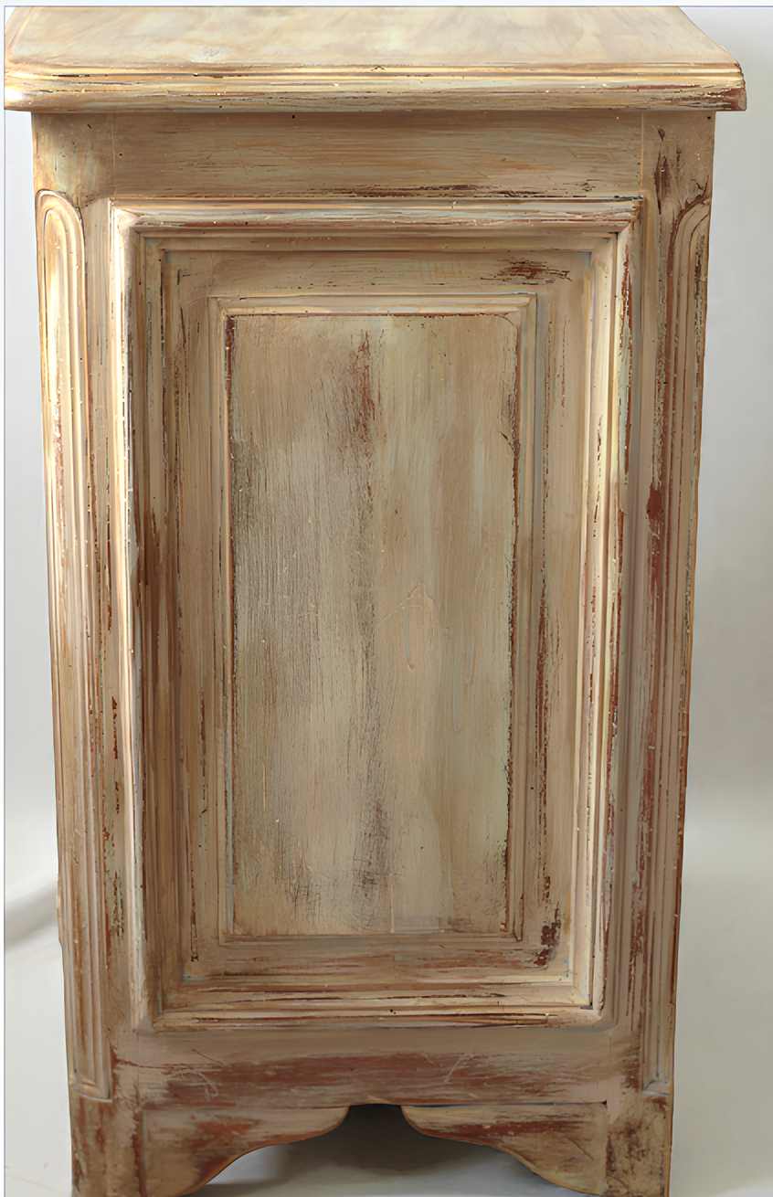 Commode ancienne de style Louis XV patinée beige et ocre – Image 9